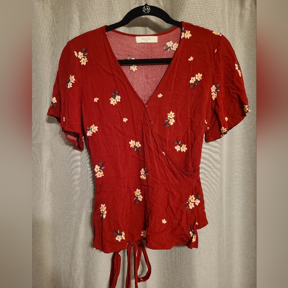 Elodie Red and Floral Wrap Top